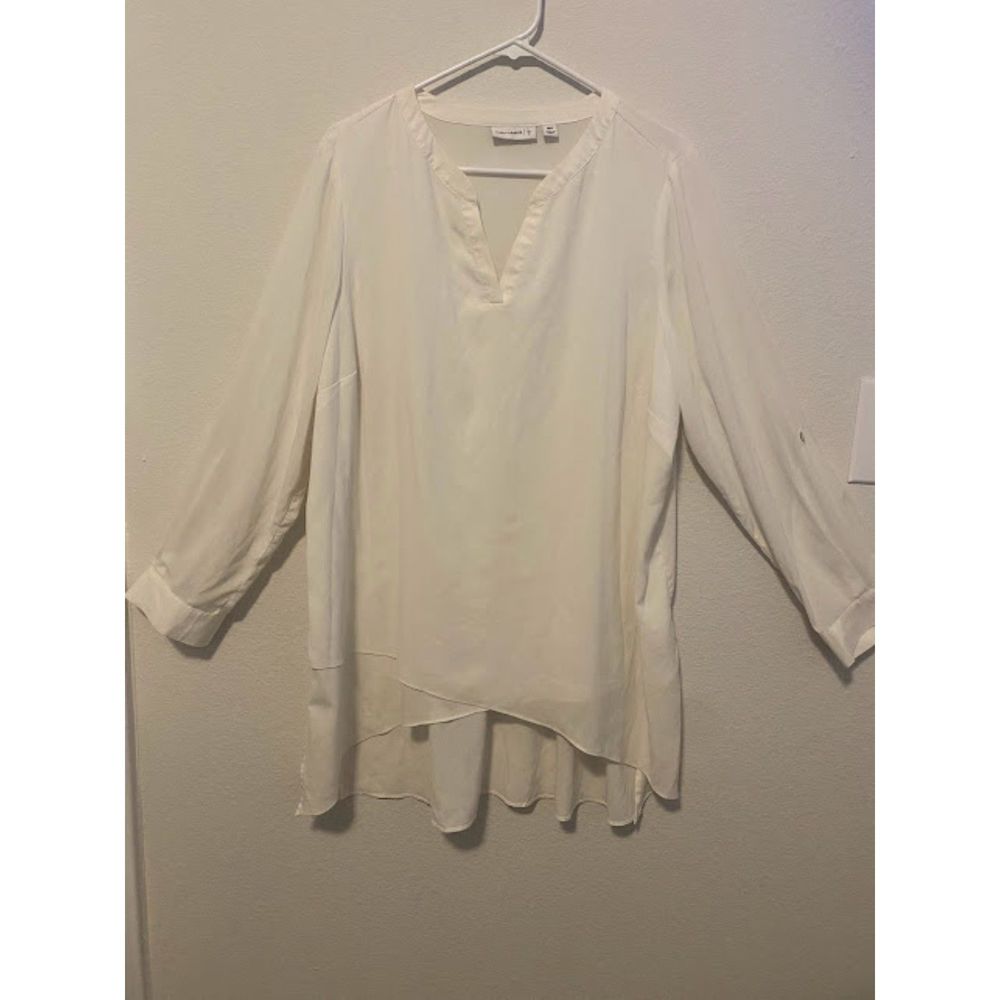 Susan Graver Tunic Top V-Neck Hi-Lo Hemline Long Sleeve Blouse 18W